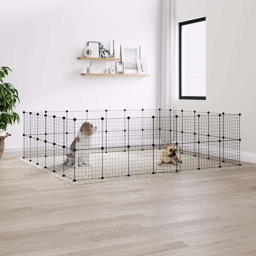 52-Panel Pet Cage with Door Black 35x35 cm Steel - Decor Base