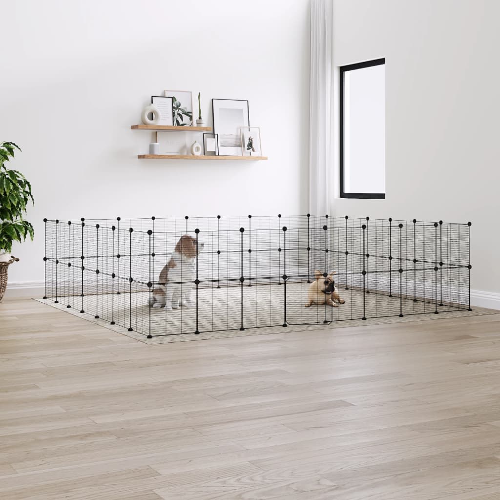 60-Panel Pet Cage with Door Black 35x35 cm Steel - Merlin Deals