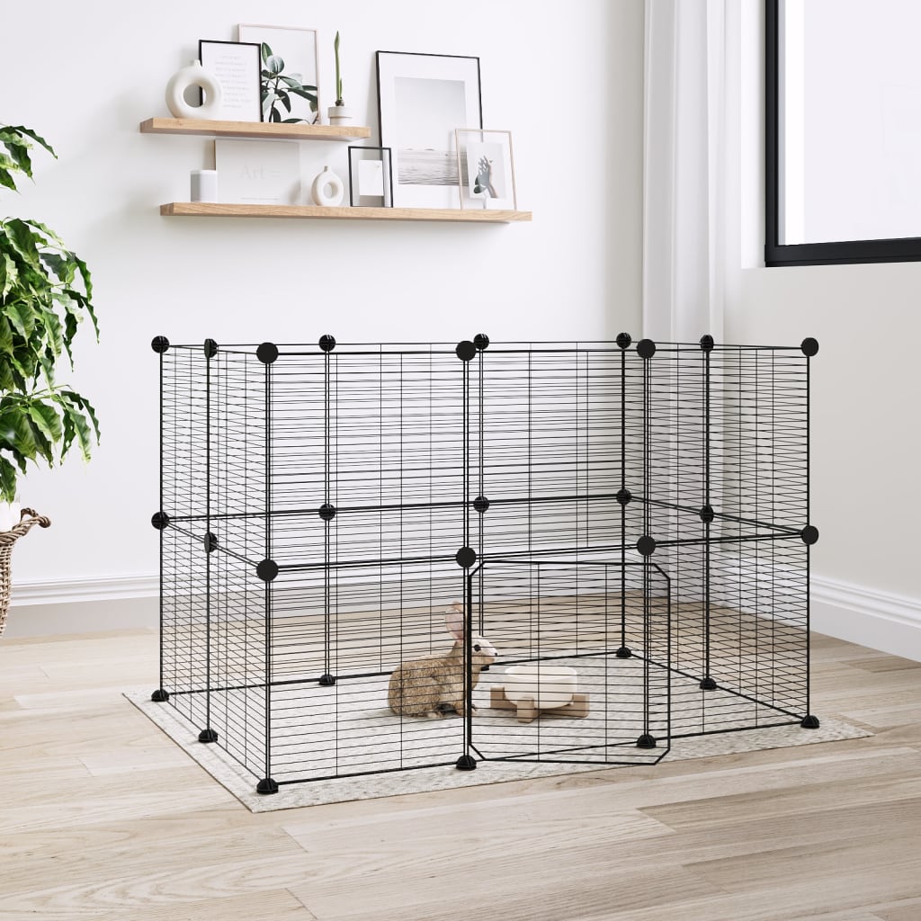 20-Panel Pet Cage with Door Black 35x35 cm Steel - The Home Maker