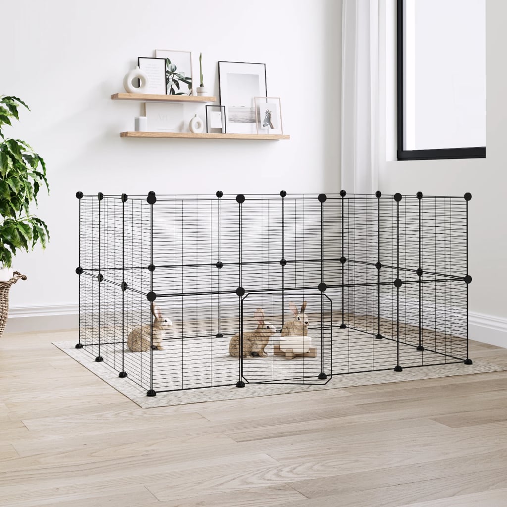 28-Panel Pet Cage with Door Black 35x35 cm Steel - R and M Furniture