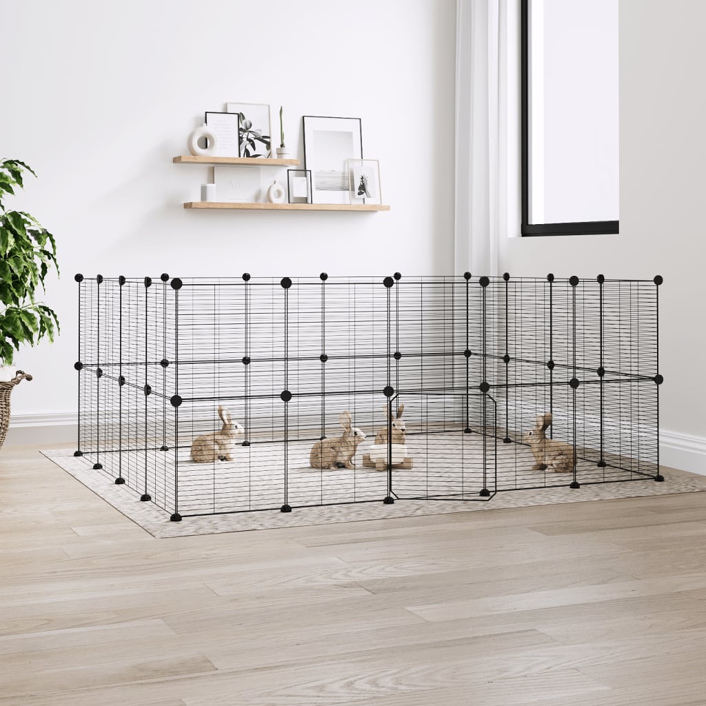 36-Panel Pet Cage with Door Black 35x35 cm Steel - All Things Good