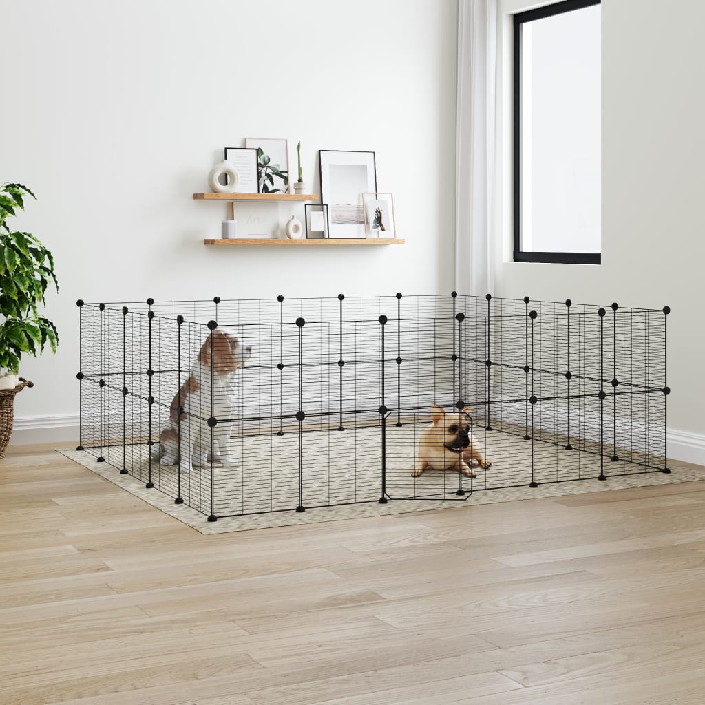 44-Panel Pet Cage with Door Black 35x35 cm Steel - Casper Homes