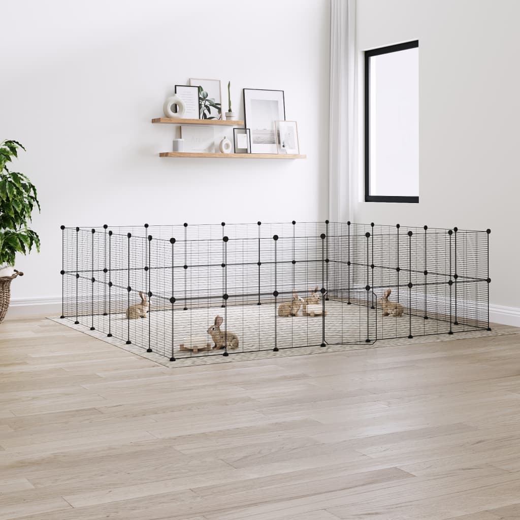 52-Panel Pet Cage with Door Black 35x35 cm Steel - Millennium Furniture