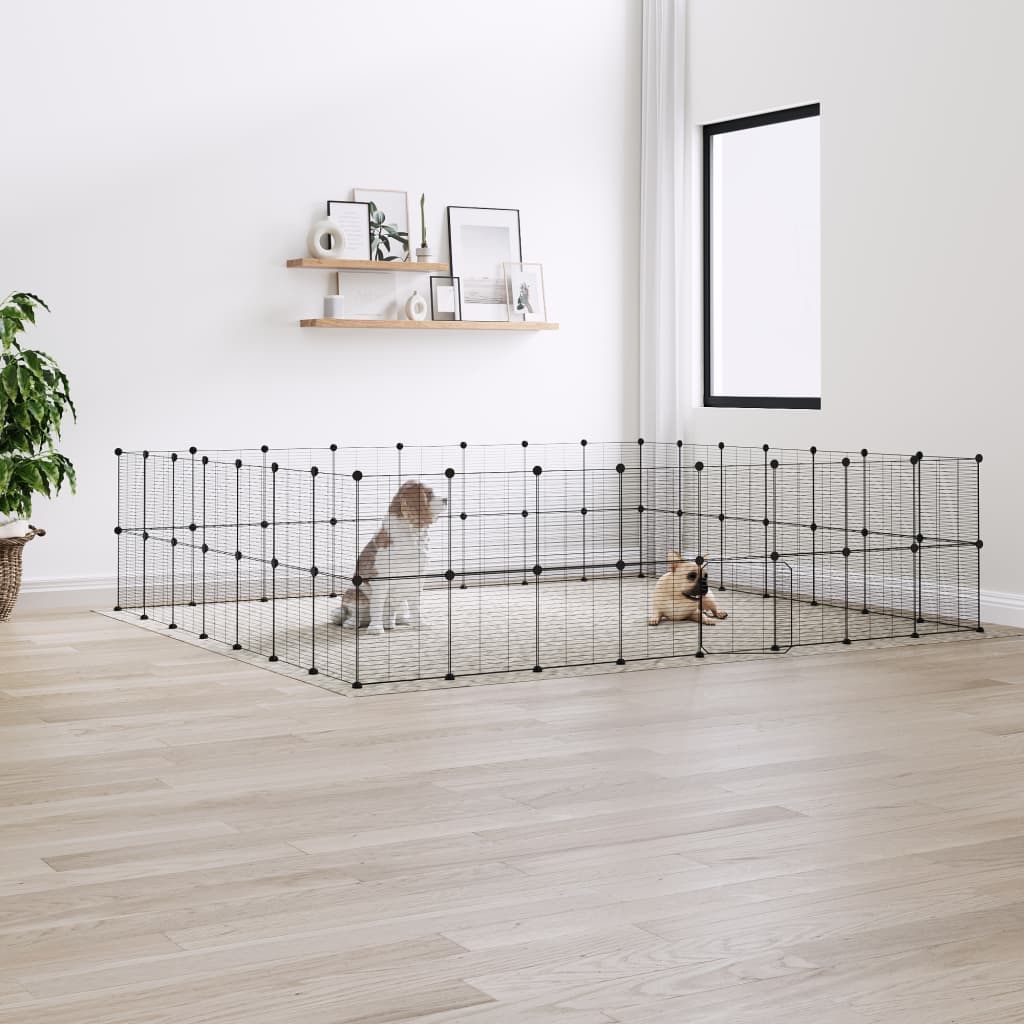 60-Panel Pet Cage with Door Black 35x35 cm Steel - The Home Maker