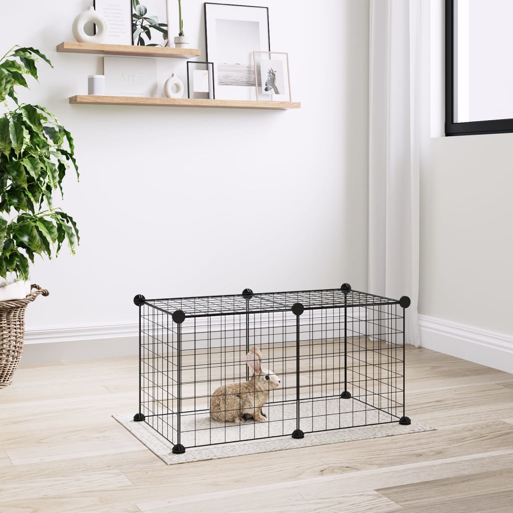 8-Panel Pet Cage Black 35x35 cm Steel - Merlin Deals