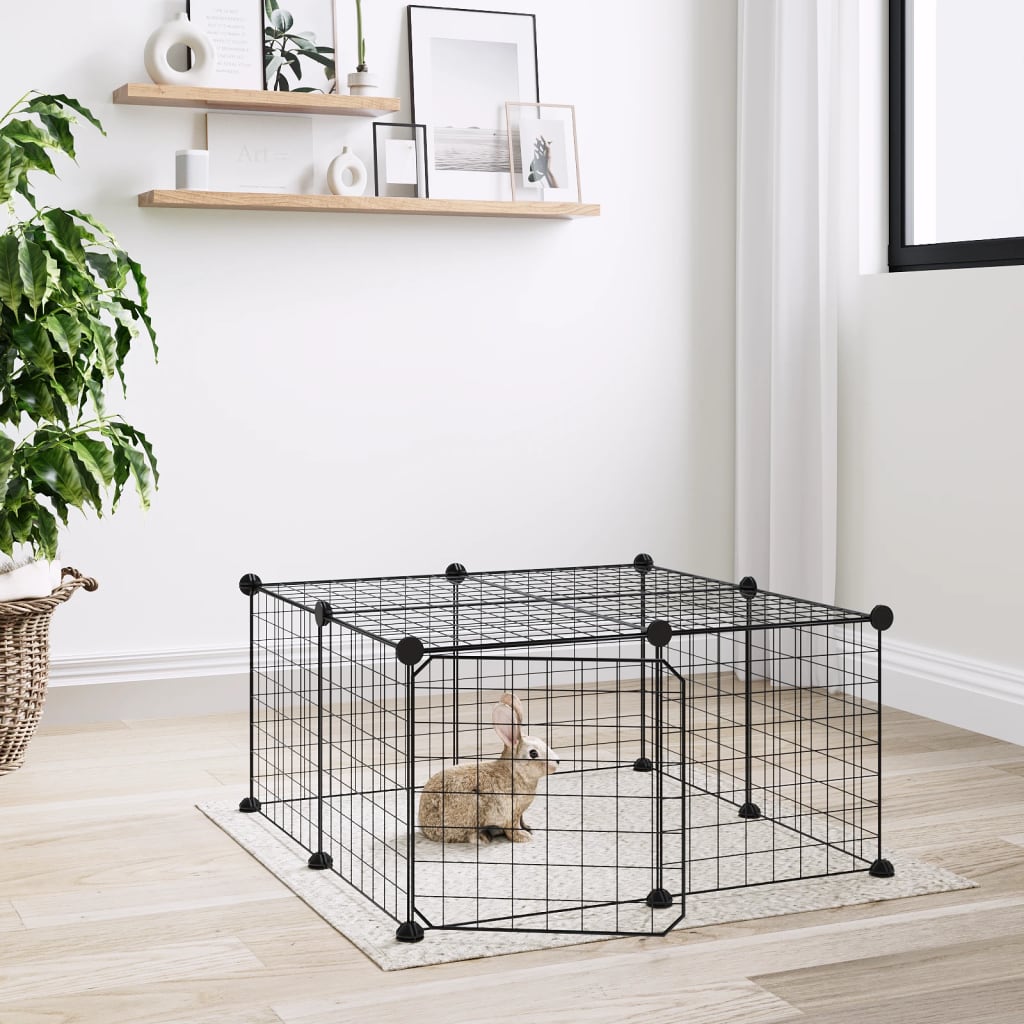 12-Panel Pet Cage with Door Black 35x35 cm Steel - Millennium Furniture