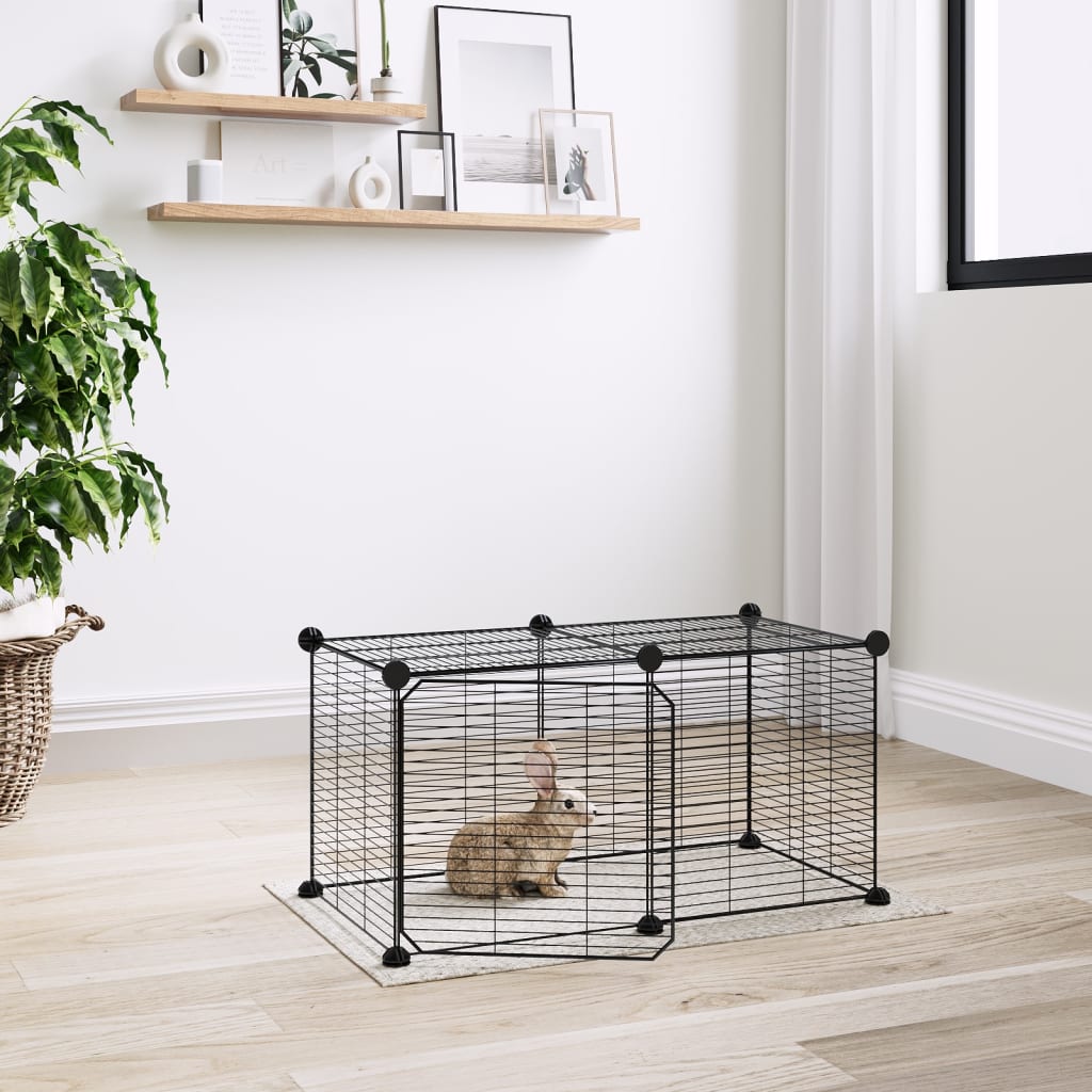 8-Panel Pet Cage with Door Black 35x35 cm Steel - R and M Furniture