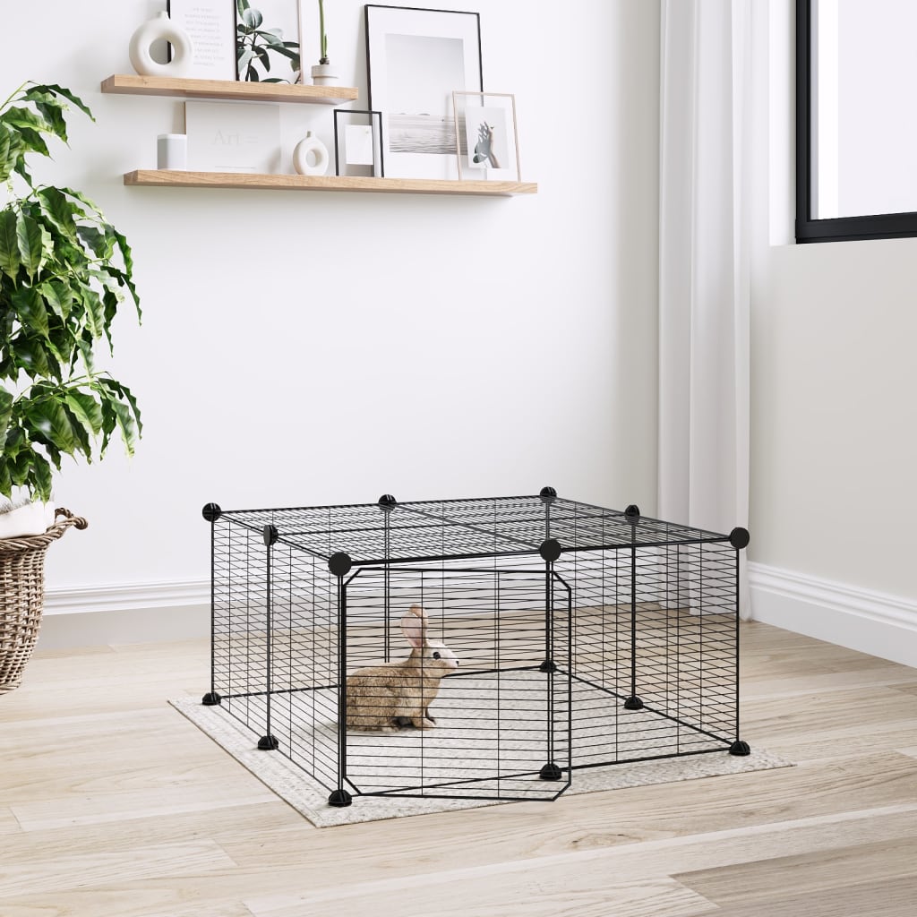 12-Panel Pet Cage with Door Black 35x35 cm Steel - Merlin Deals