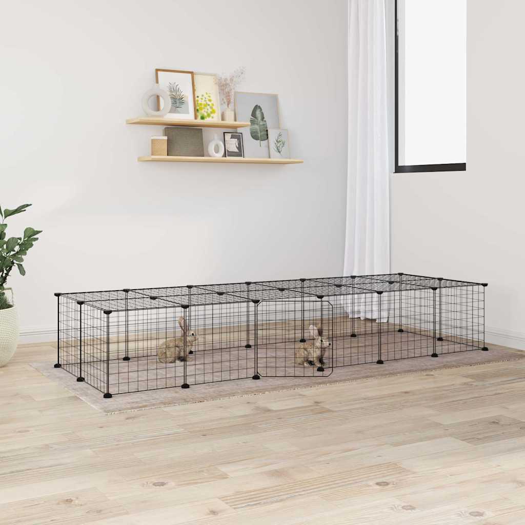 28-Panel Pet Cage with Door Black 35x35 cm Steel - Style and Chic