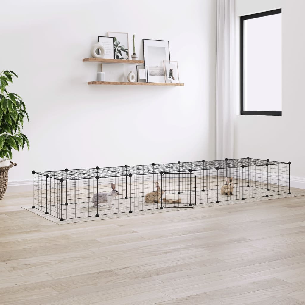 36-Panel Pet Cage with Door Black 35x35 cm Steel - The Home Maker