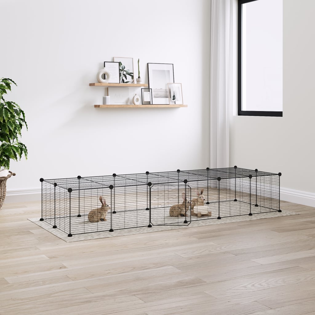 28-Panel Pet Cage with Door Black 35x35 cm Steel - R and M Furniture