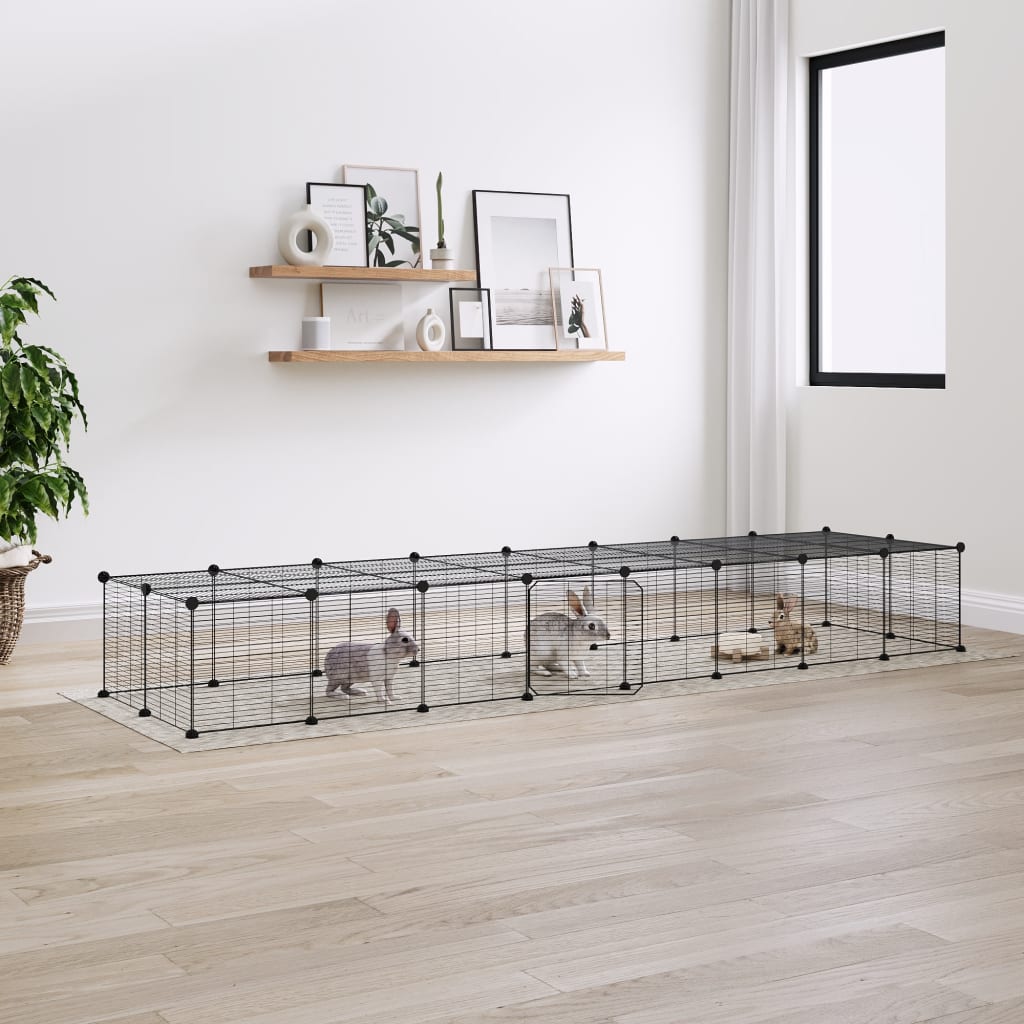 36-Panel Pet Cage with Door Black 35x35 cm Steel - Brittle & Co
