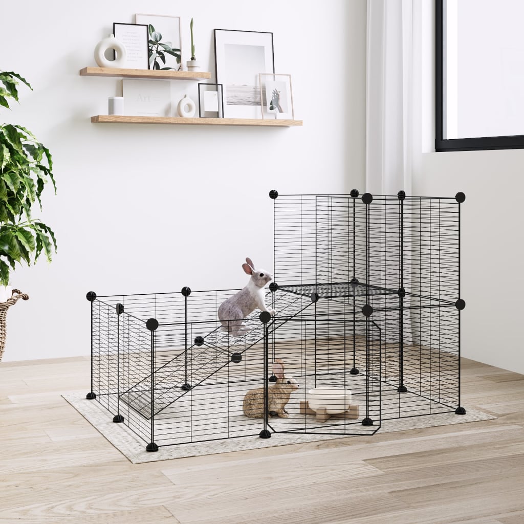 20-Panel Pet Cage with Door Black 35x35 cm Steel - Merlin Deals