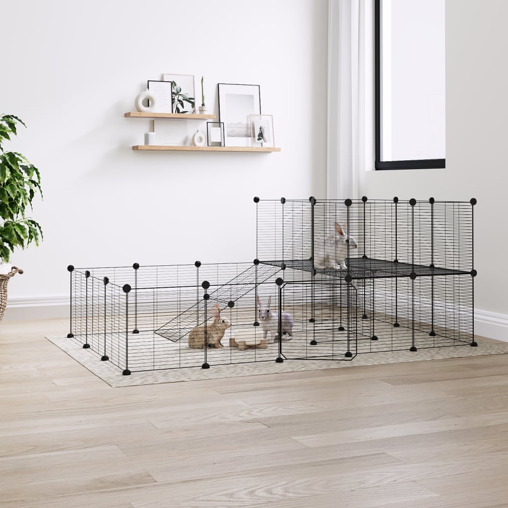 36-Panel Pet Cage with Door Black 35x35 cm Steel - Tyrell & Tyrell