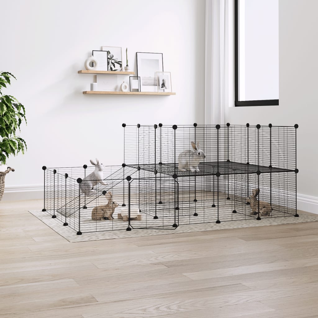 44-Panel Pet Cage with Door Black 35x35 cm Steel - Merlin Deals