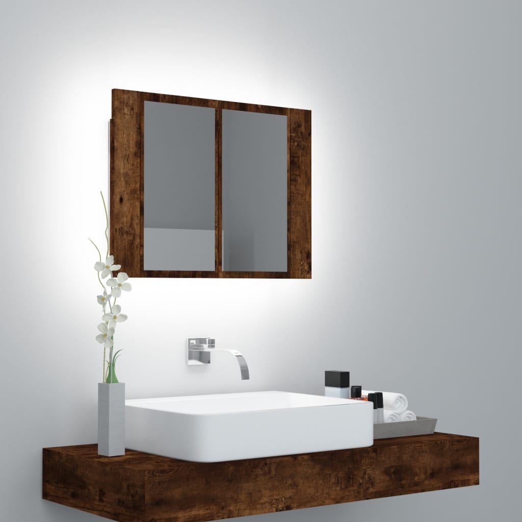 LED Mirror Cabinet Smoked Oak 60x12x45 cm Engineered Wood - Unbeatable Bargains