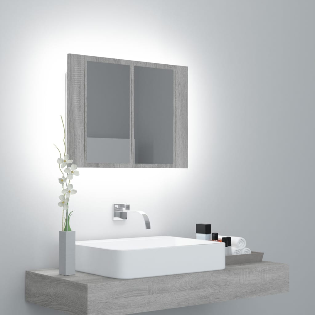 LED Mirror Cabinet Grey Sonoma 60x12x45 cm Engineered Wood - Brittle & Co