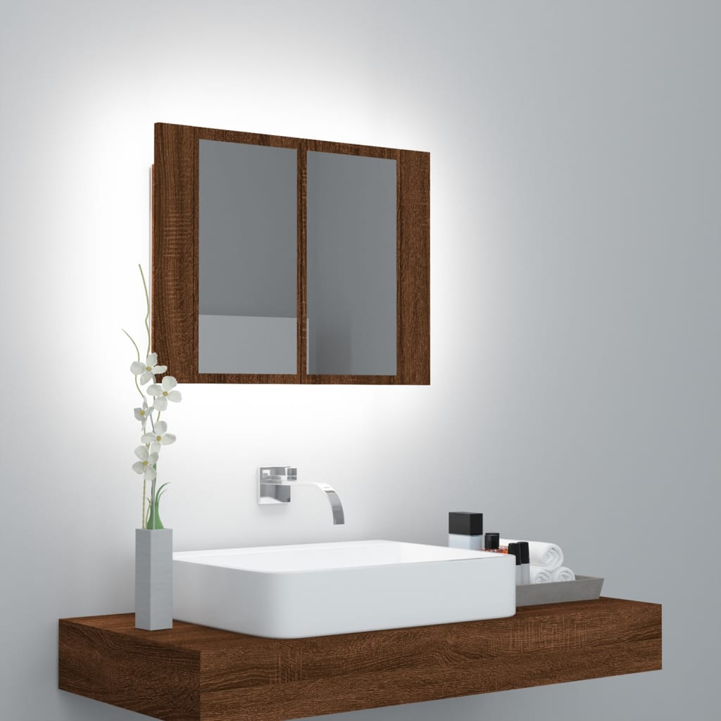 LED Mirror Cabinet Brown Oak 60x12x45 cm Engineered Wood - Unbeatable Bargains