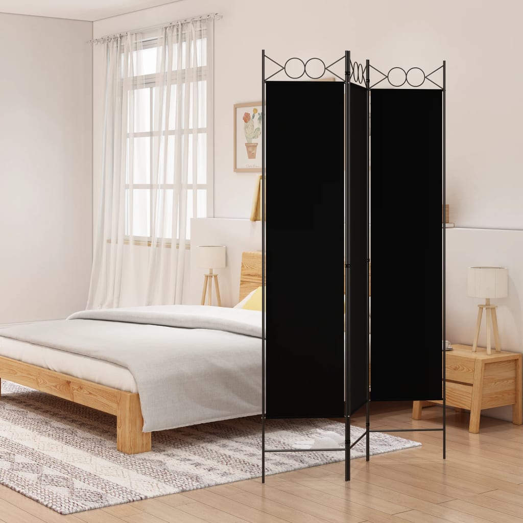 3-Panel Room Divider Black 120x200 cm Fabric - Casper Homes