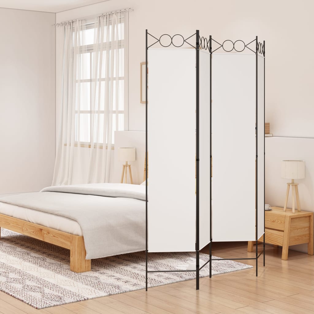 4-Panel Room Divider White 160x200 cm Fabric - Unbeatable Bargains