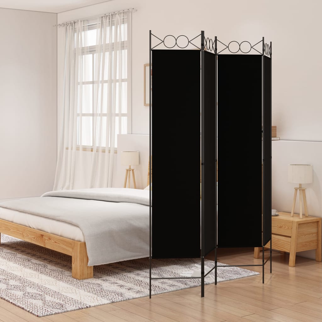 4-Panel Room Divider Black 160x200 cm Fabric - Tyrell & Tyrell