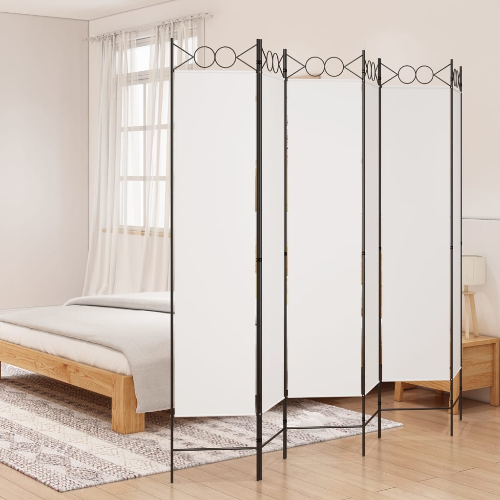 6-Panel Room Divider White 240x200 cm Fabric - Brittle & Co