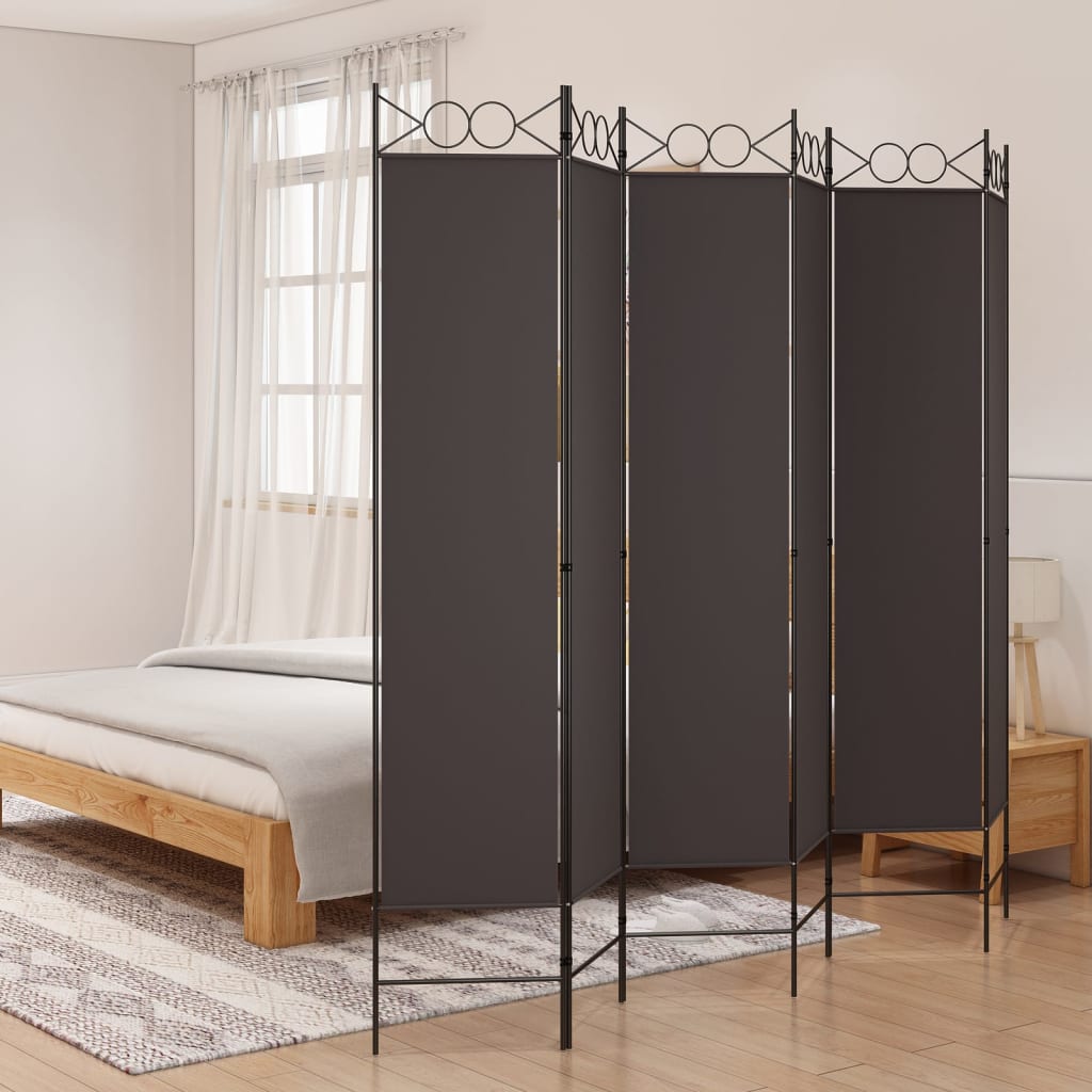 6-Panel Room Divider Brown 240x200 cm Fabric - Unbeatable Bargains