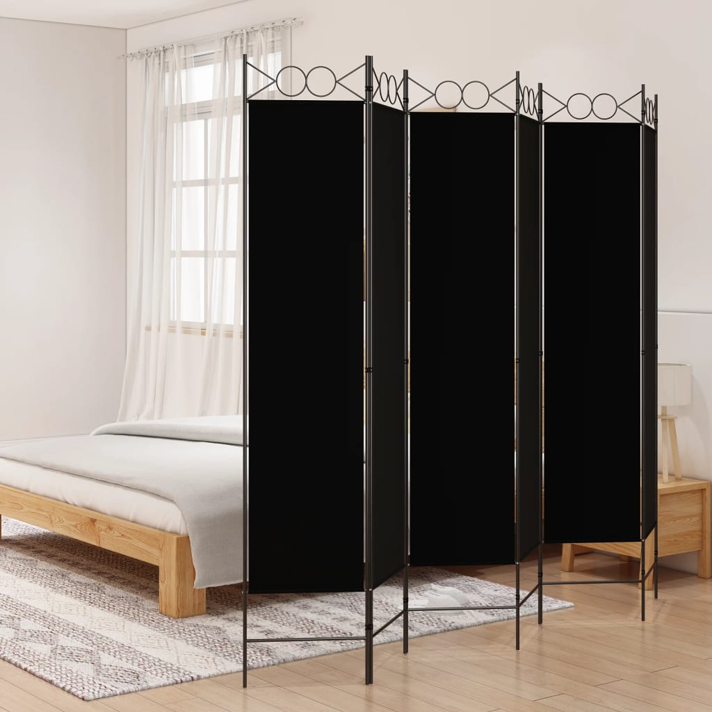 6-Panel Room Divider Black 240x200 cm Fabric - Unbeatable Bargains