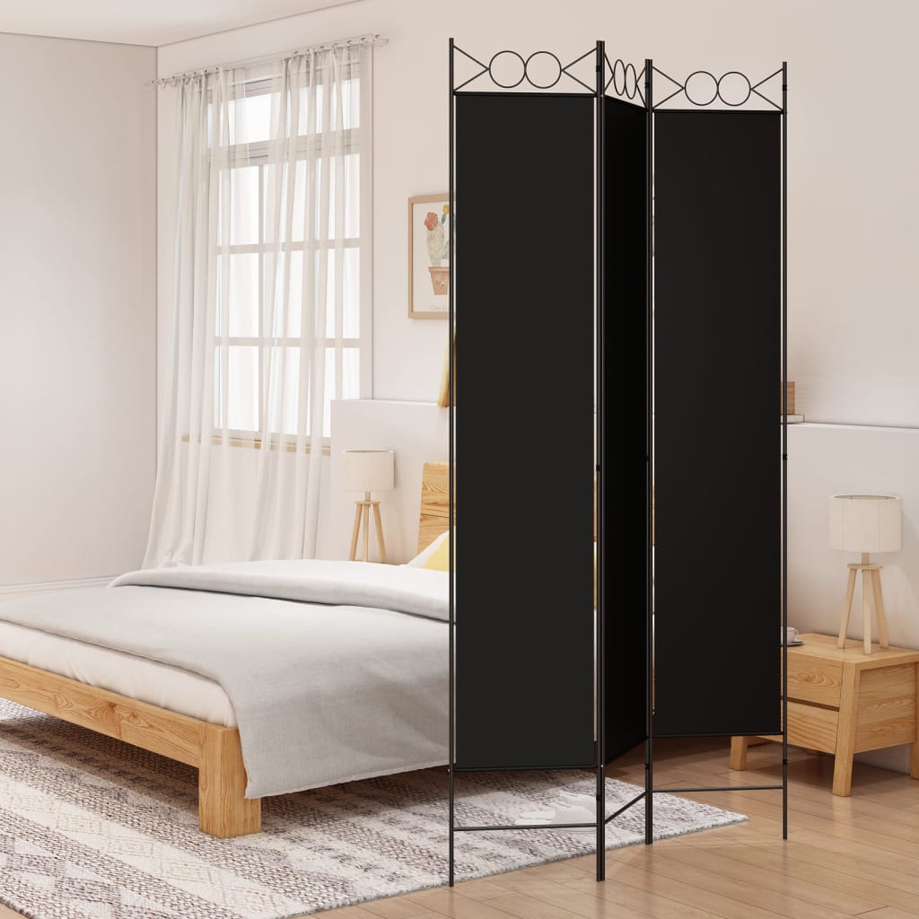3-Panel Room Divider Black 120x220 cm Fabric - Unbeatable Bargains