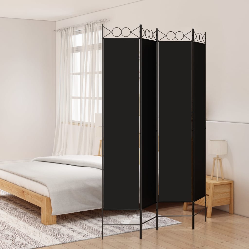 4-Panel Room Divider Black 160x220 cm Fabric - R and M Furniture