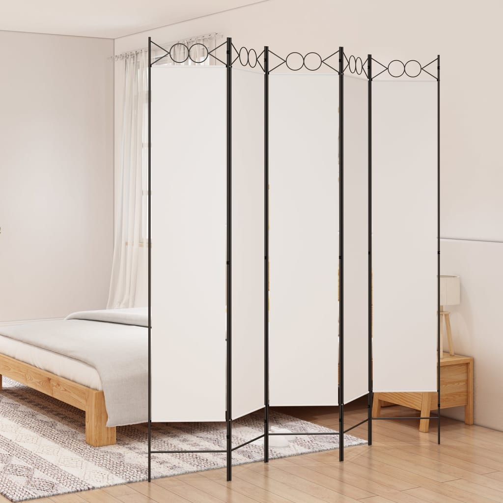5-Panel Room Divider White 200x220 cm Fabric - Brittle & Co