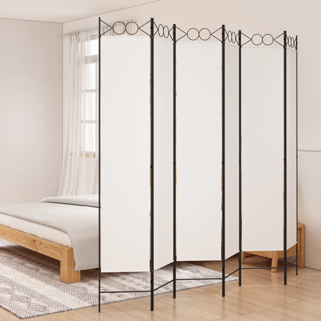 6-Panel Room Divider White 240x220 cm Fabric - Unbeatable Bargains