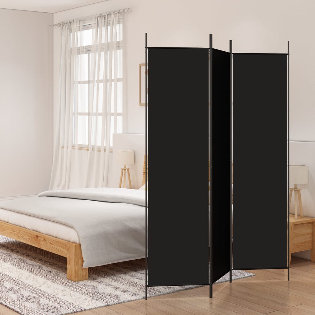 3-Panel Room Divider Black 150x200 cm Fabric - Millennium Furniture