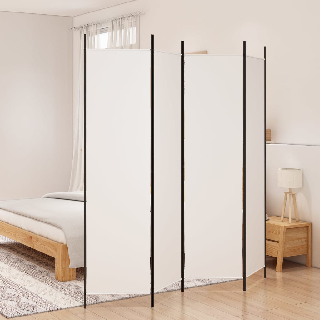 4-Panel Room Divider White 200x200 cm Fabric - R and M Furniture