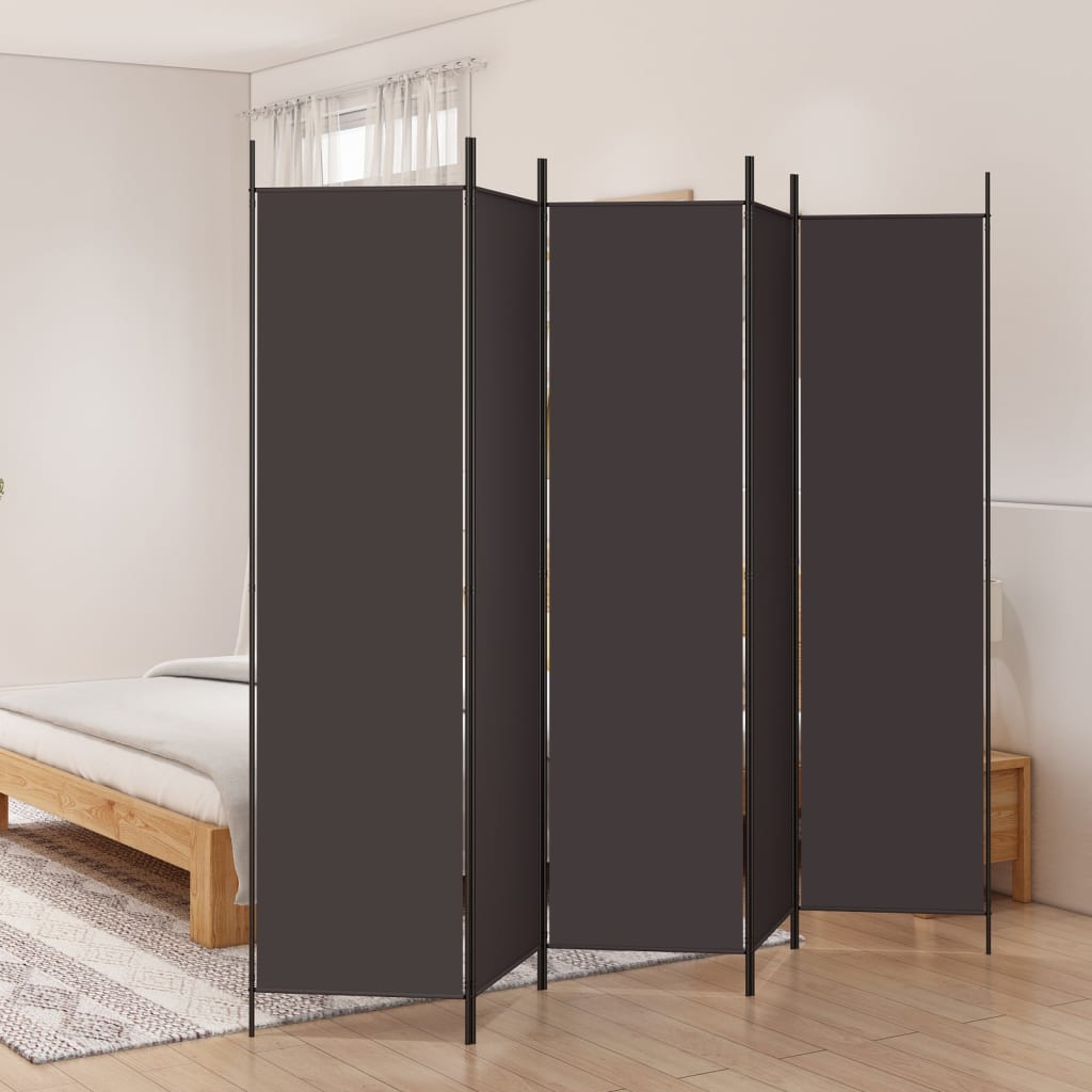 5-Panel Room Divider Brown 250x200 cm Fabric - Decor Base