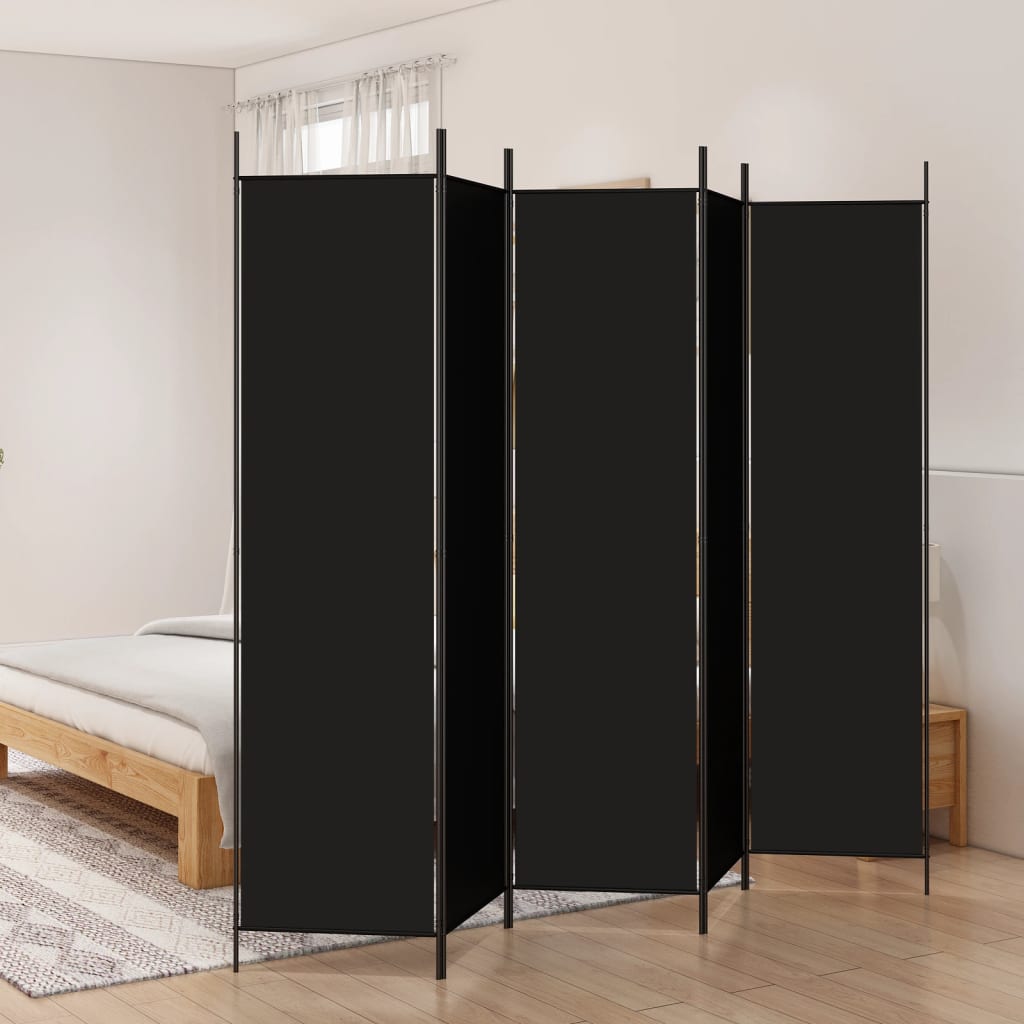 5-Panel Room Divider Black 250x200 cm Fabric - Sid & Sam