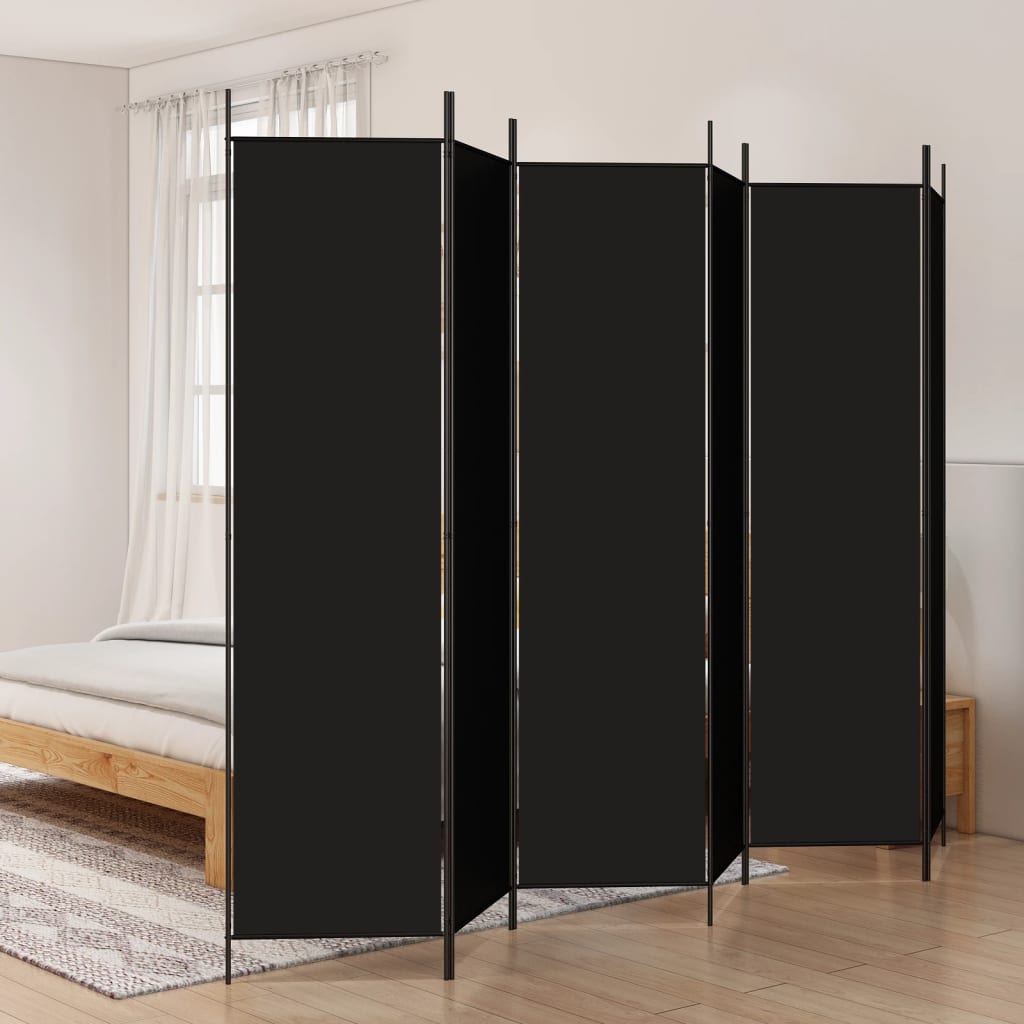 6-Panel Room Divider Black 300x200 cm Fabric - Tyrell & Tyrell