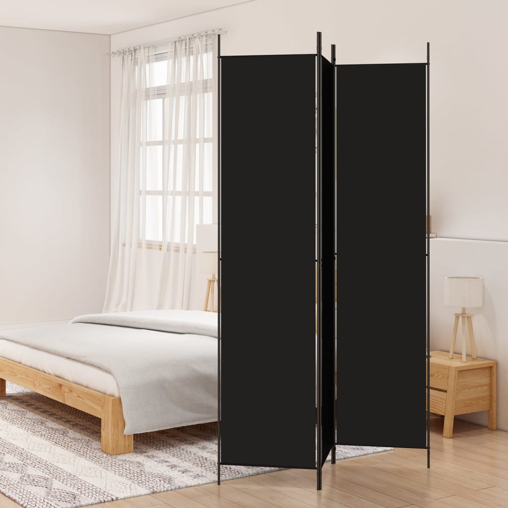 3-Panel Room Divider Black 150x220 cm Fabric - Millennium Furniture