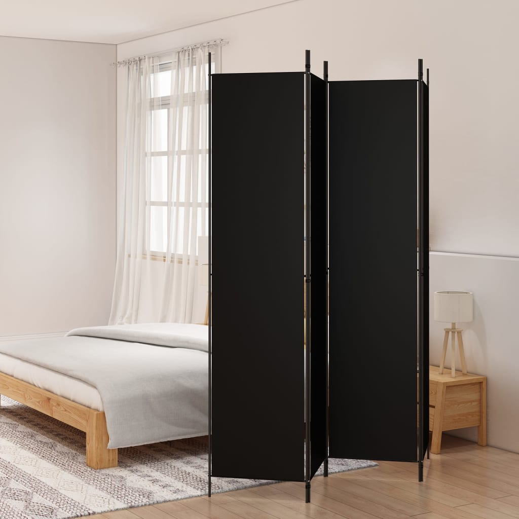 4-Panel Room Divider Black 200x220 cm Fabric - Tyrell & Tyrell