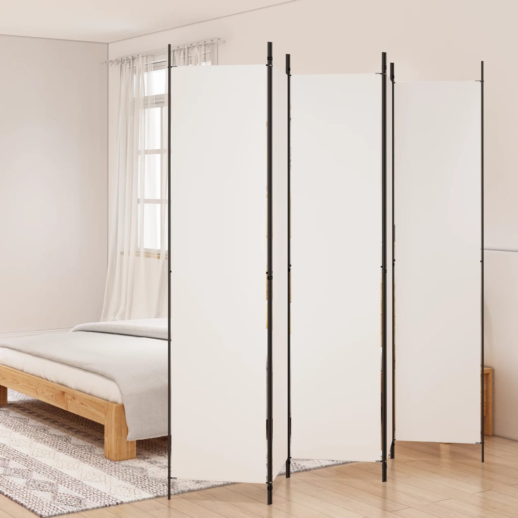 5-Panel Room Divider White 250x220 cm Fabric - Merlin Deals