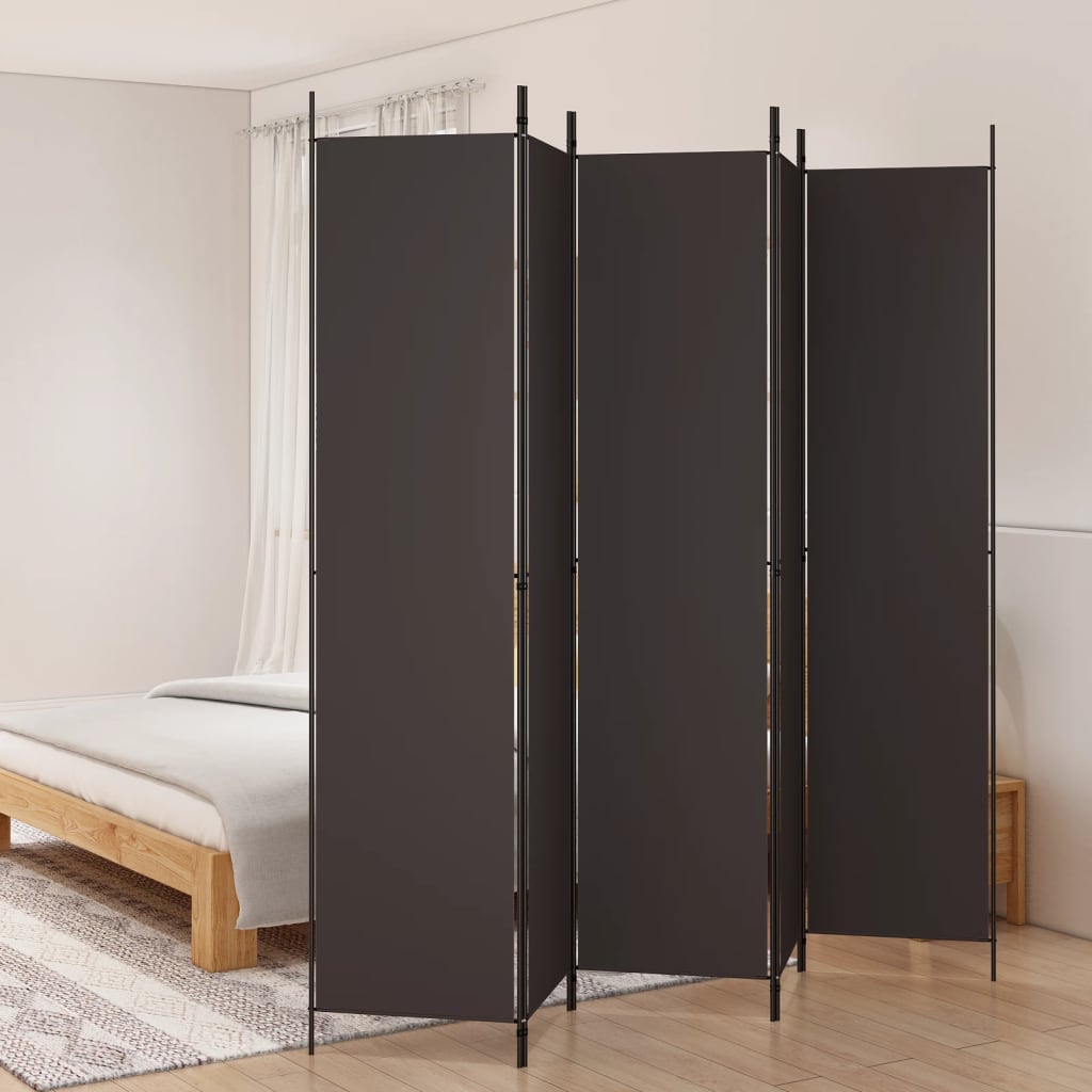 5-Panel Room Divider Brown 250x220 cm Fabric - Tyrell & Tyrell