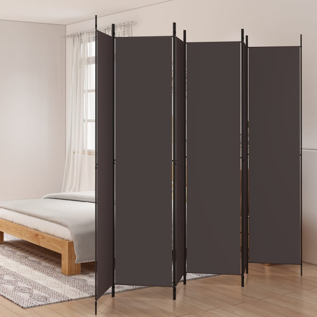 6-Panel Room Divider Brown 300x220 cm Fabric - Millennium Furniture