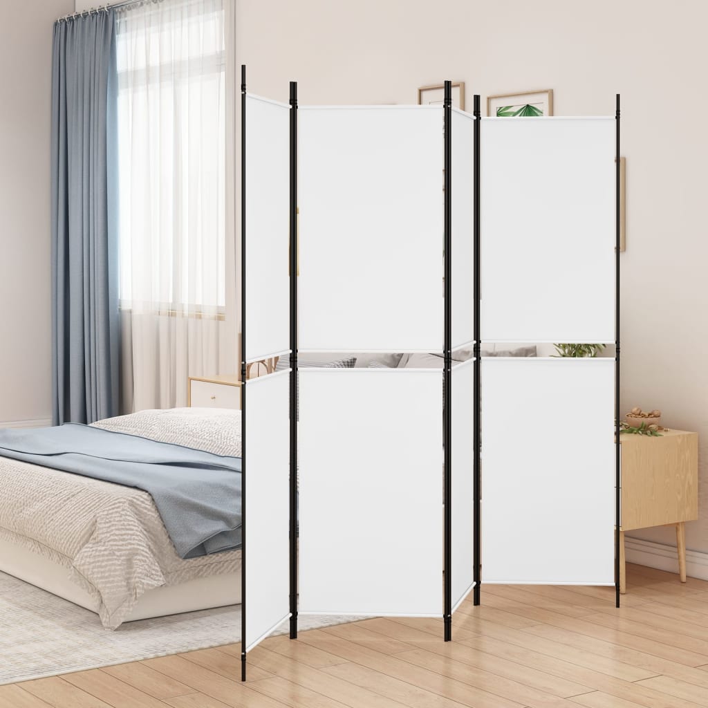 4-Panel Room Divider White 200x180 cm Fabric - Sid & Sam