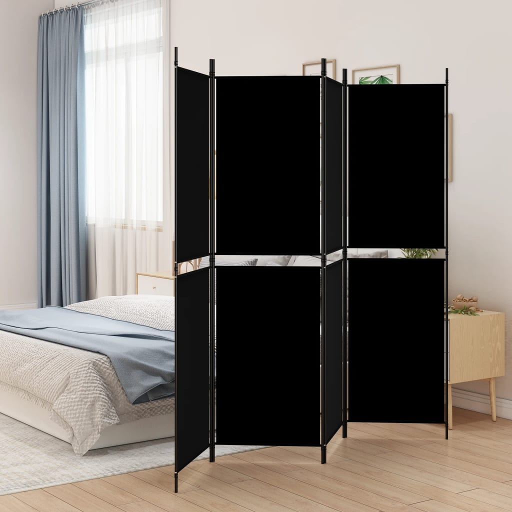4-Panel Room Divider Black 200x180 cm Fabric - Tyrell & Tyrell