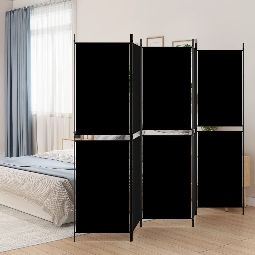 5-Panel Room Divider Black 250x180 cm Fabric - Sid & Sam