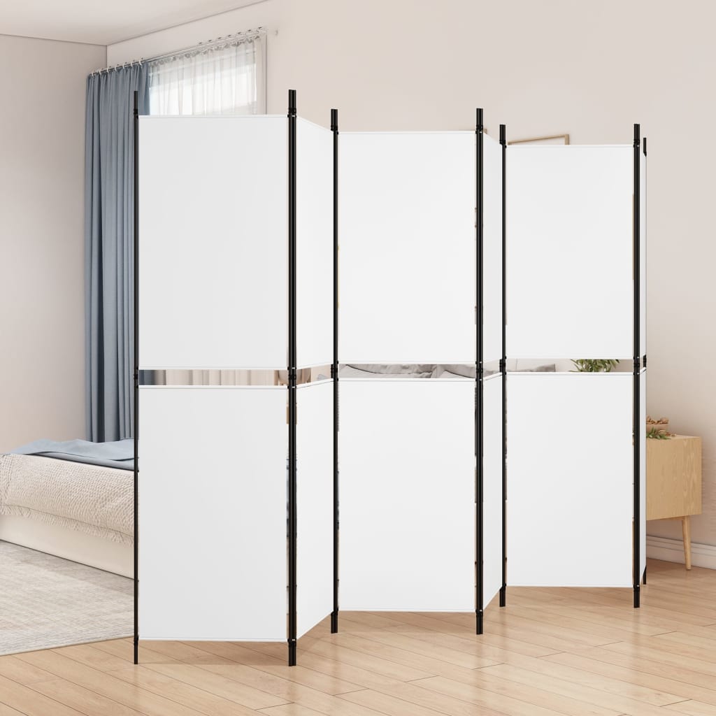 6-Panel Room Divider White 300x180 cm Fabric - The Home Maker