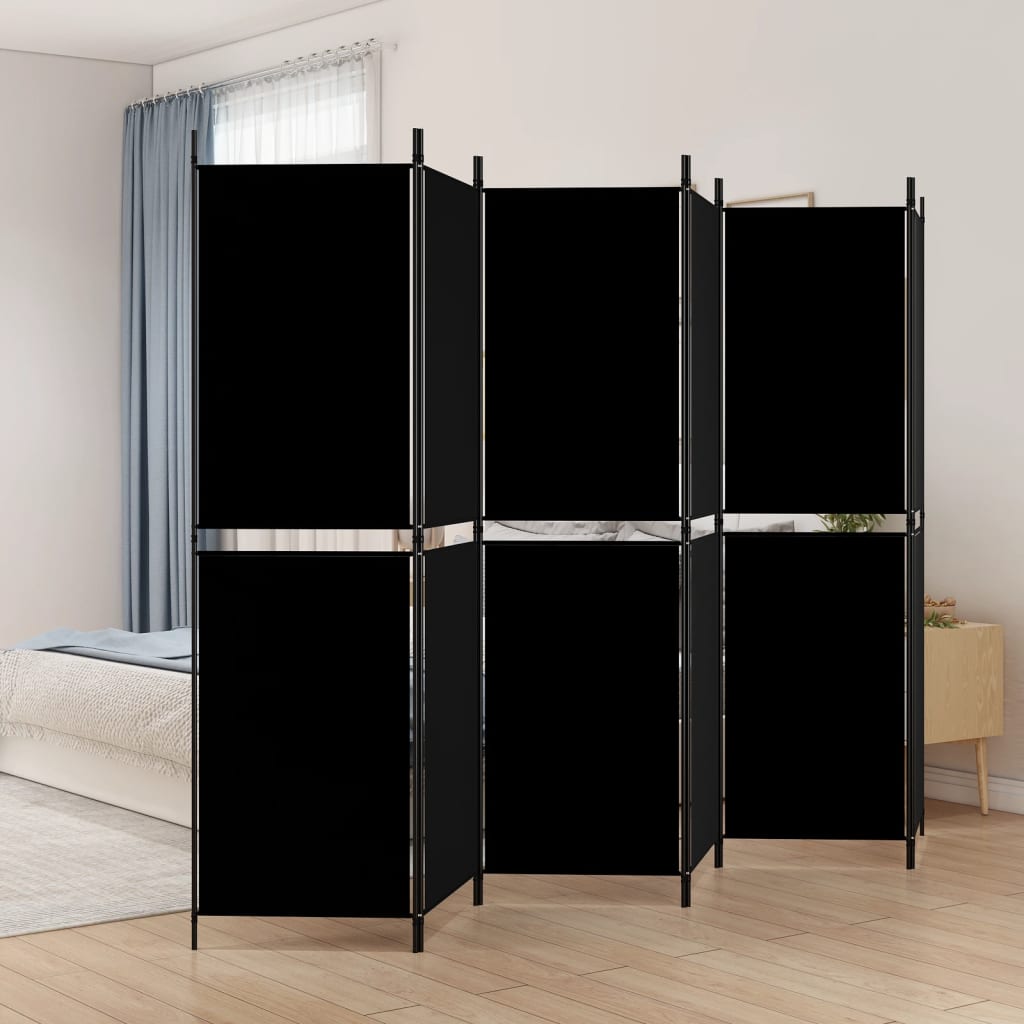 6-Panel Room Divider Black 300x180 cm Fabric - R and M Furniture