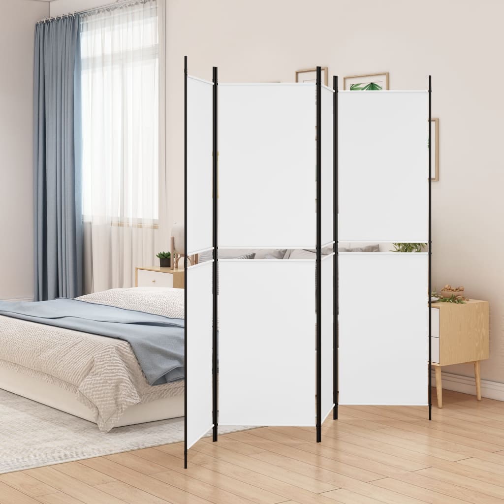 4-Panel Room Divider White 200x200 cm Fabric - Direct Imports