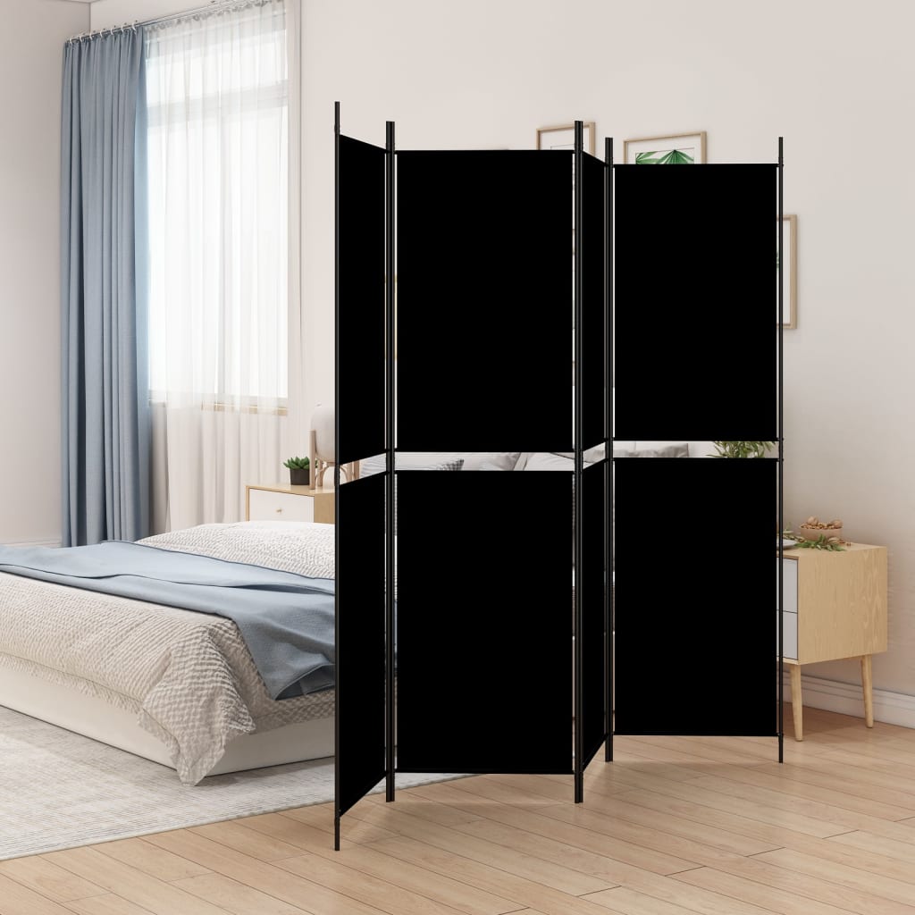 4-Panel Room Divider Black 200x200 cm Fabric - Unbeatable Bargains
