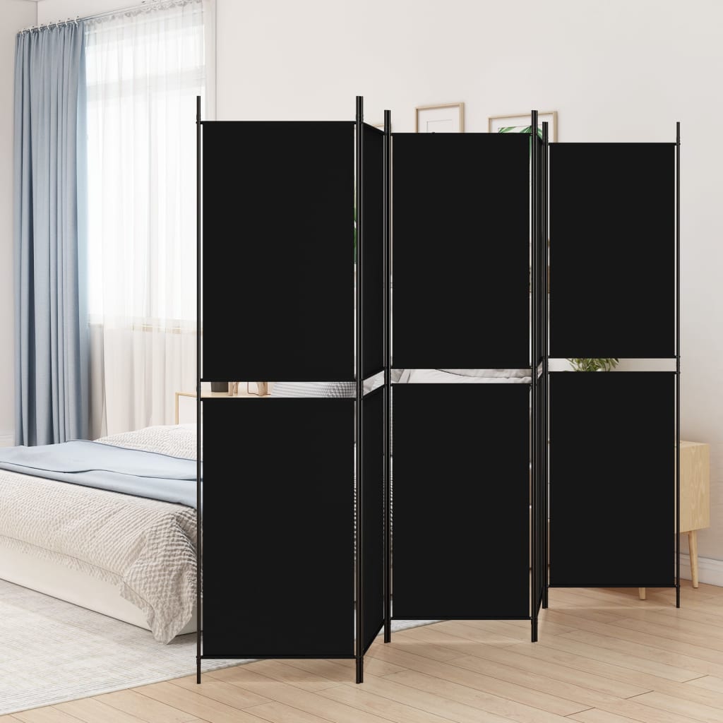 5-Panel Room Divider Black 250x200 cm Fabric - Unbeatable Bargains